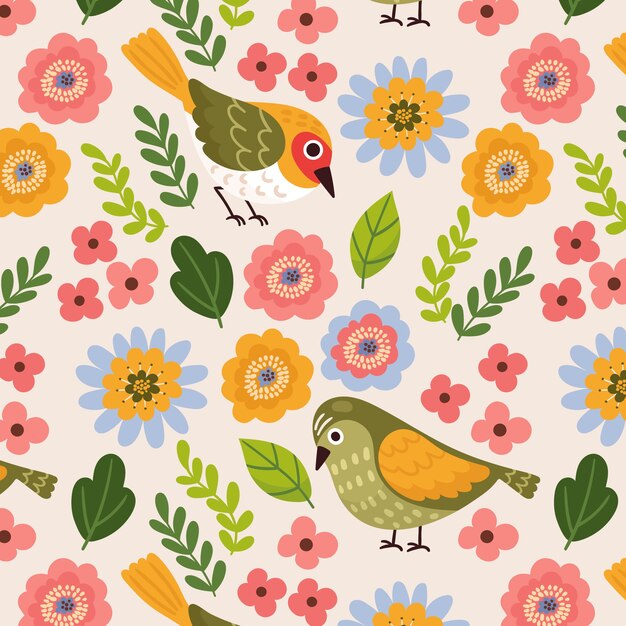 Diseño de patrón de primavera floral plana