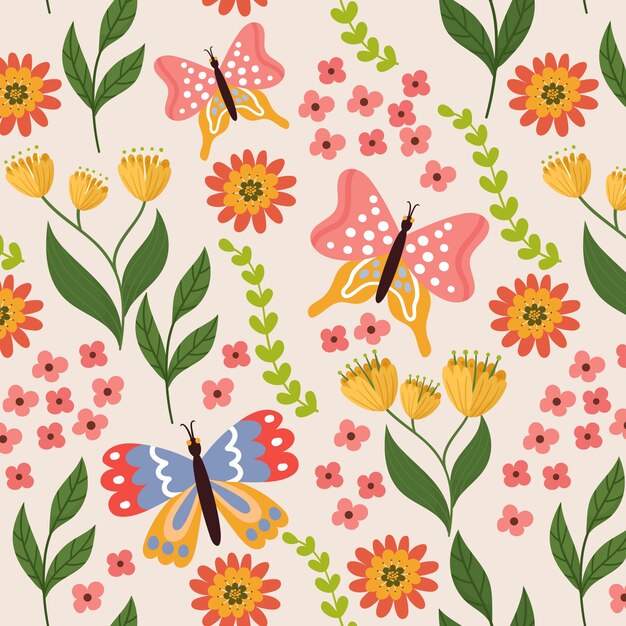 Diseño de patrón de primavera floral plana