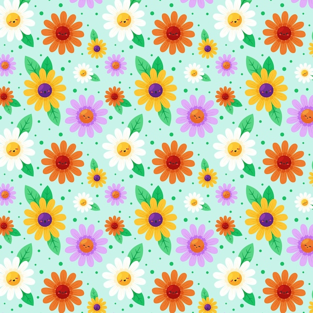 Diseño de patrón de primavera floral plana