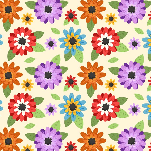 Diseño de patrón de primavera floral plana