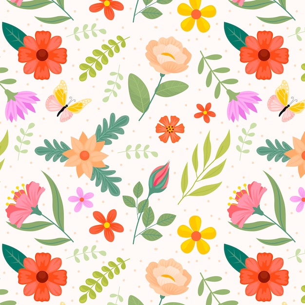 Diseño de patrón de primavera floral plana