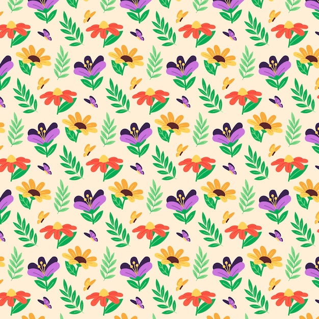 Vector gratuito diseño de patrón de primavera floral plana