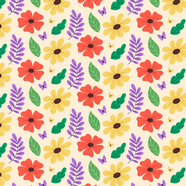 Diseño de patrón de primavera floral plana