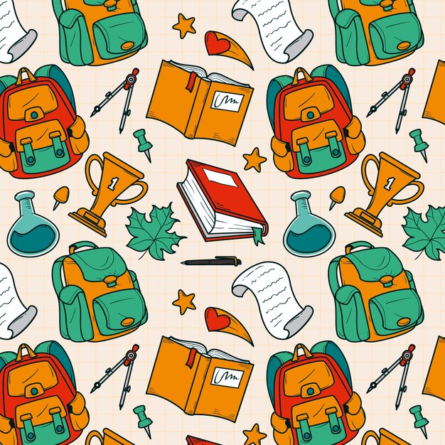 Diseño de patrón de regreso a la escuela dibujado a mano
