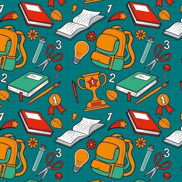 Diseño de patrón de regreso a la escuela dibujado a mano