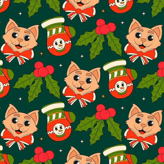 Diseño de patrón de temporada de navidad dibujado a mano