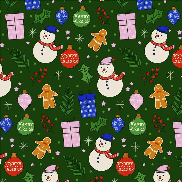 Diseño de patrón de temporada de navidad dibujado a mano