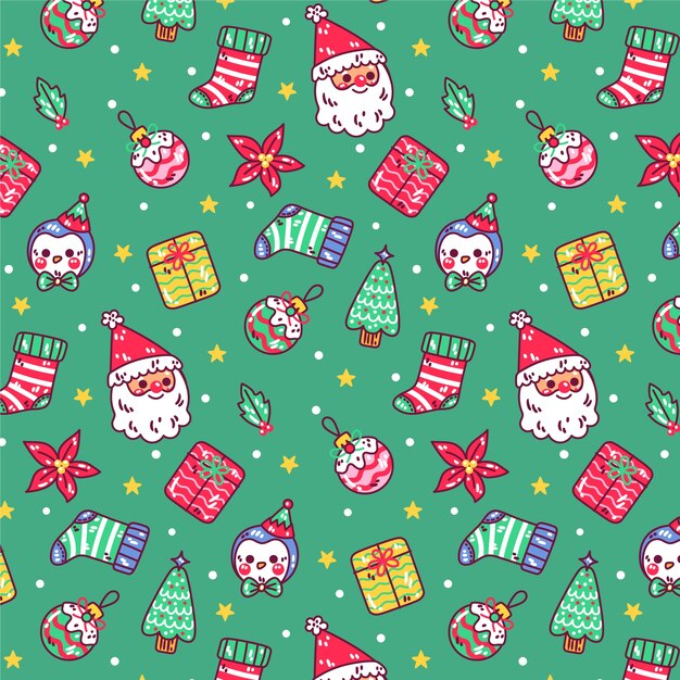 Diseño de patrón de temporada de navidad dibujado a mano