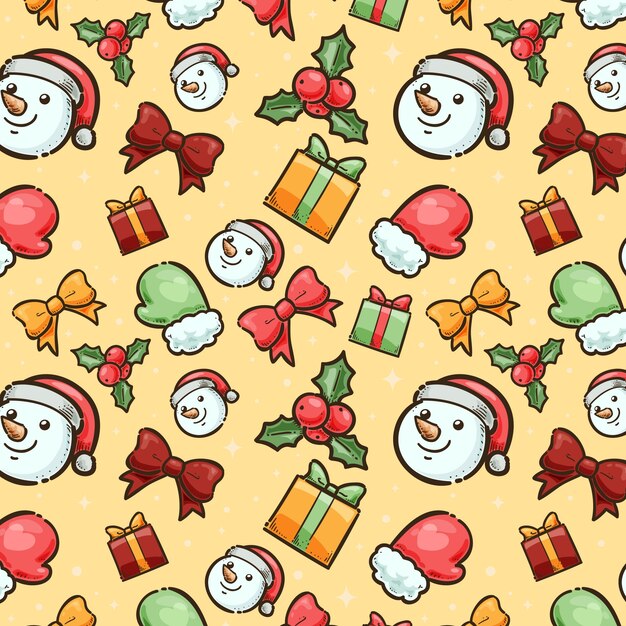 Diseño de patrón de temporada de navidad dibujado a mano