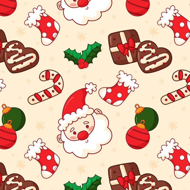 Diseño de patrón de temporada de navidad dibujado a mano