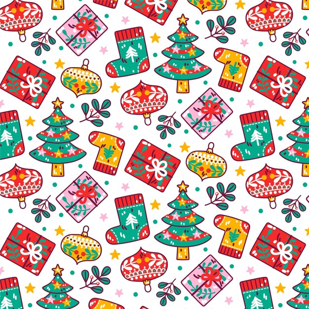 Diseño de patrón de temporada de navidad dibujado a mano