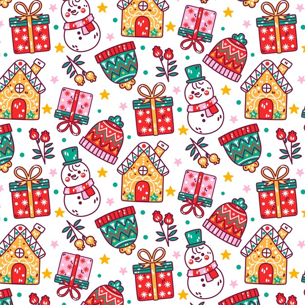 Diseño de patrón de temporada de navidad dibujado a mano