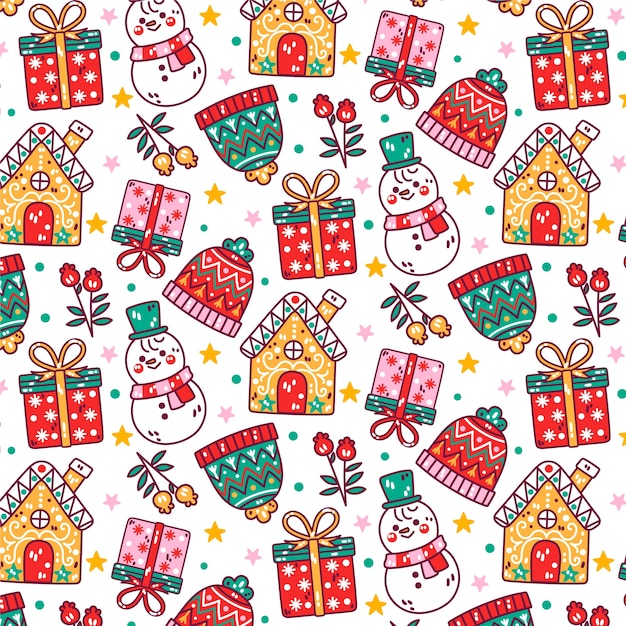 Diseño de patrón de temporada de navidad dibujado a mano