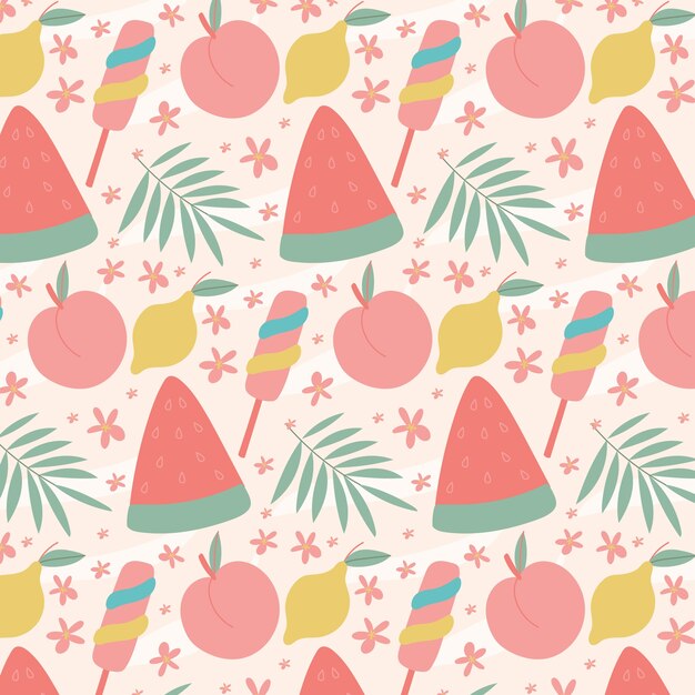 Diseño de patrón de temporada de verano pastel plano