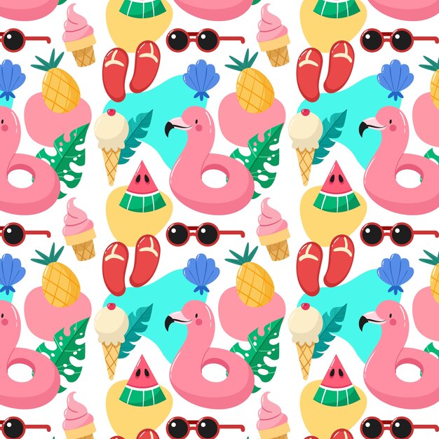 Diseño de patrón de temporada de verano pastel plano