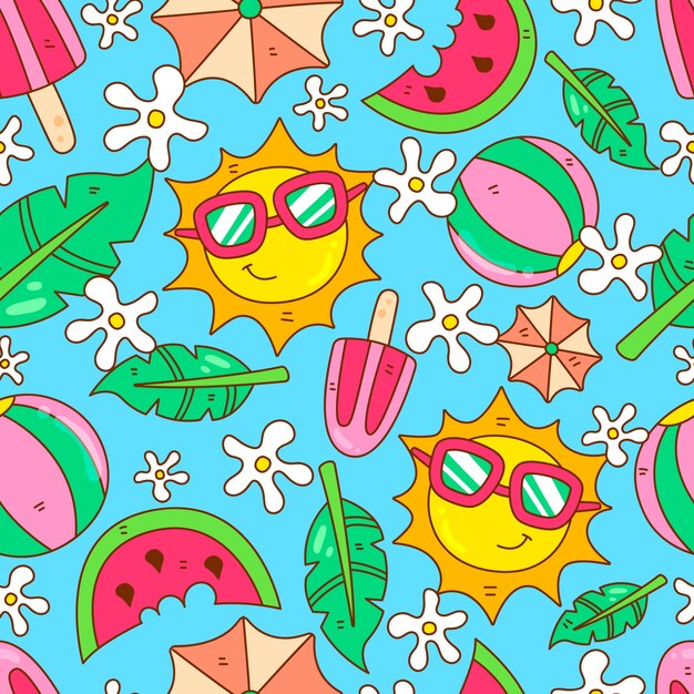 Diseño de patrón de verano dibujado a mano