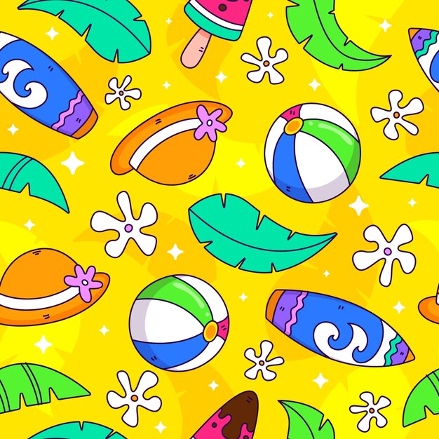 Diseño de patrón de verano dibujado a mano