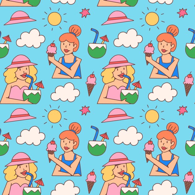 Diseño de patrón de verano pastel dibujado a mano