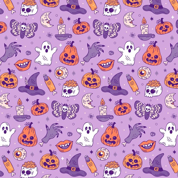 Diseño de patrón vintage dibujado a mano para la celebración de halloween