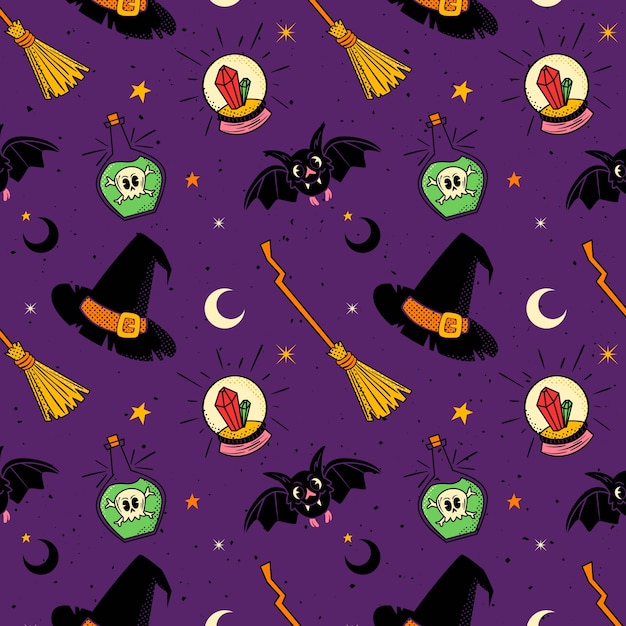 Diseño de patrón vintage dibujado a mano para la celebración de halloween