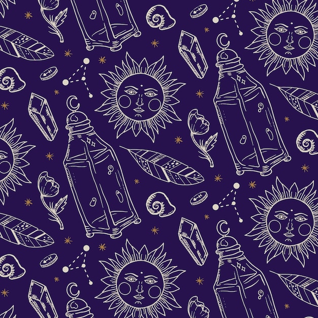 Diseño de patrones celestiales dibujados a mano.