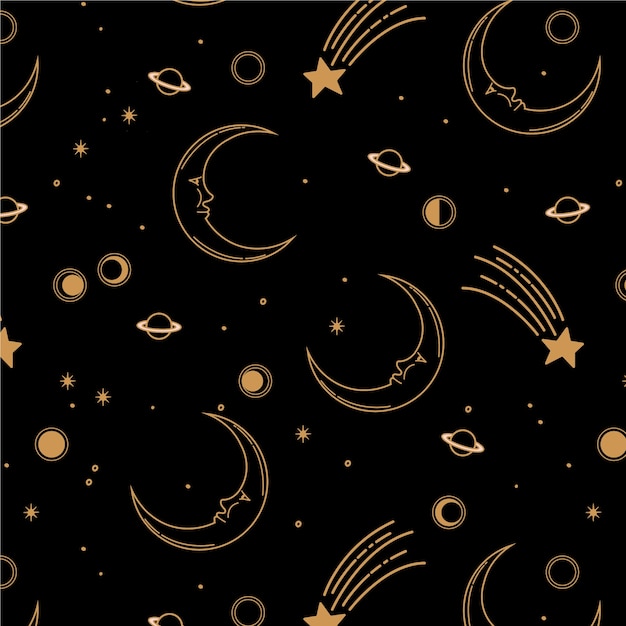 Diseño de patrones celestiales dibujados a mano.