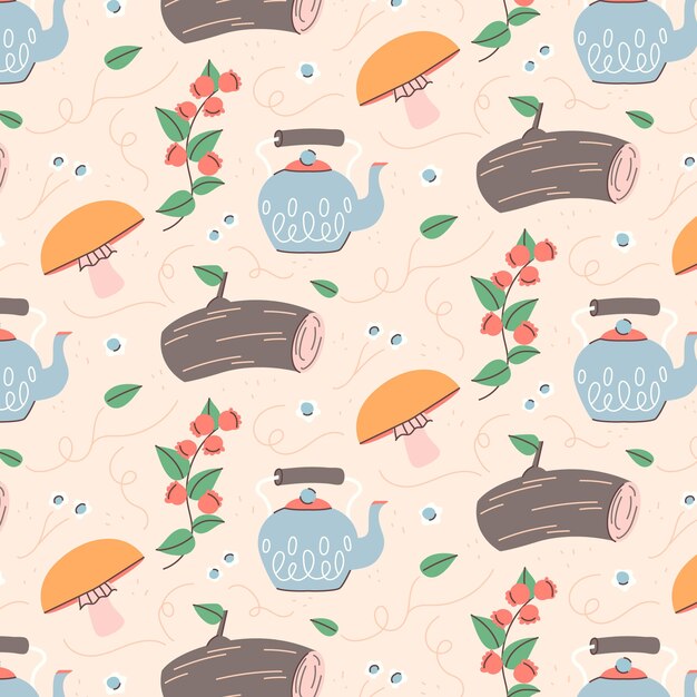Diseño de patrones de cottage core dibujado a mano