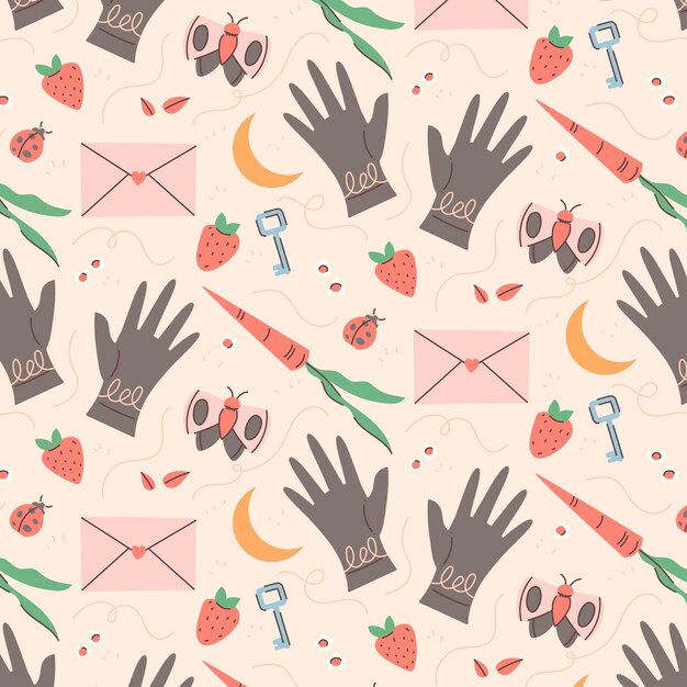 Diseño de patrones de cottage core dibujado a mano