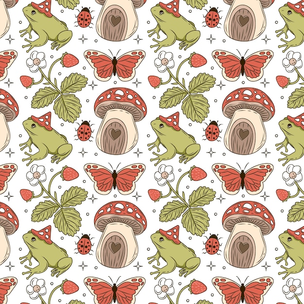 Diseño de patrones de cottage core dibujado a mano