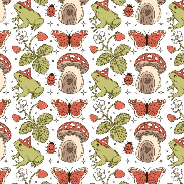 Diseño de patrones de cottage core dibujado a mano