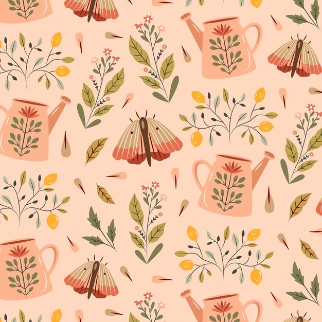 Diseño de patrones de cottage core dibujado a mano