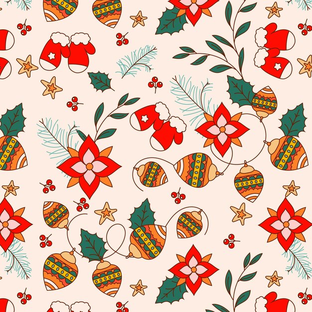 Diseño de patrones dibujados a mano para la celebración de la temporada navideña.