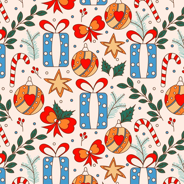 Diseño de patrones dibujados a mano para la celebración de la temporada navideña.