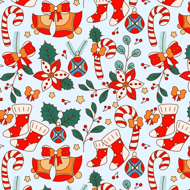 Diseño de patrones dibujados a mano para la celebración de la temporada navideña.
