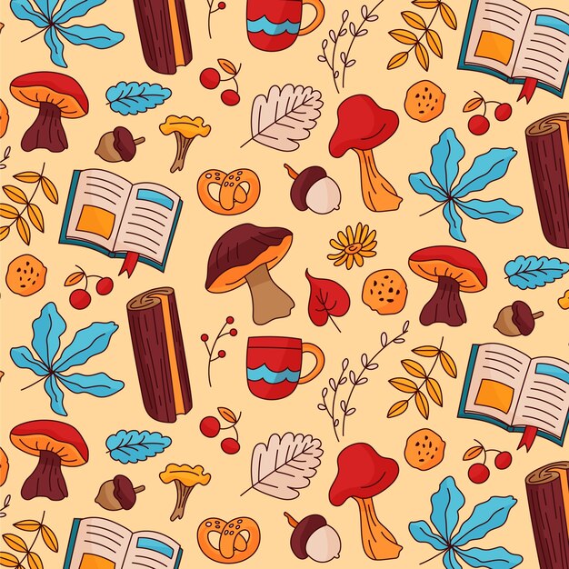 Diseño de patrones dibujados a mano para la temporada de otoño