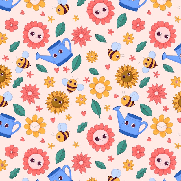 Diseño de patrones dibujados a mano para la temporada de primavera