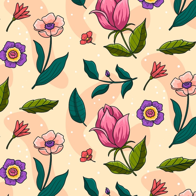 Diseño de patrones dibujados a mano para la temporada de primavera
