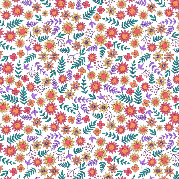 Diseño de patrones de flores pequeñas dibujadas a mano