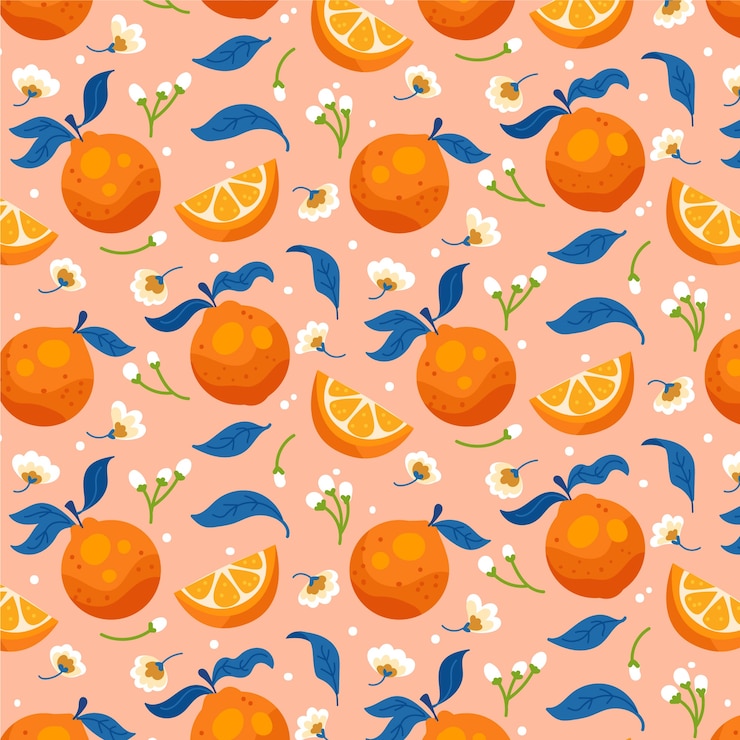 Vector gratuito diseño de patrones de frutas naranjas dibujadas a mano