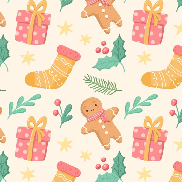 Diseño de patrones navideños dibujados a mano