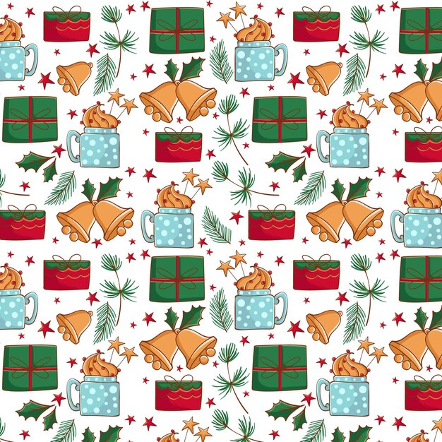 Diseño de patrones navideños dibujados a mano