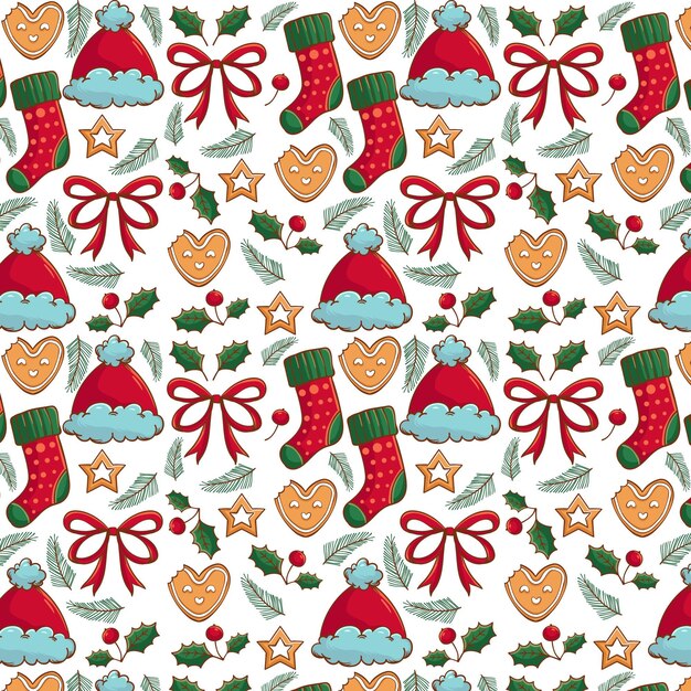 Diseño de patrones navideños dibujados a mano