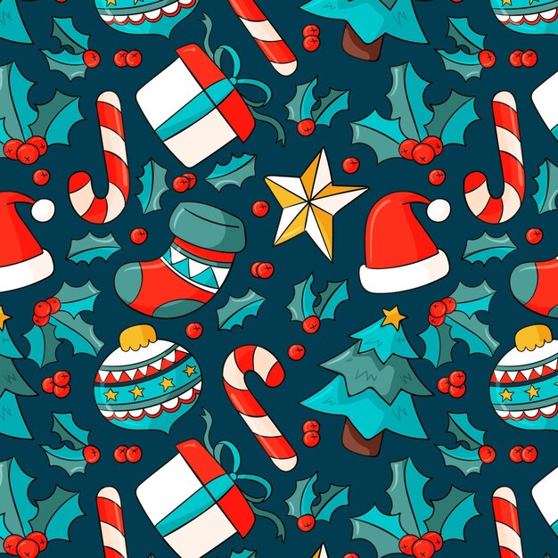 Diseño de patrones navideños dibujados a mano