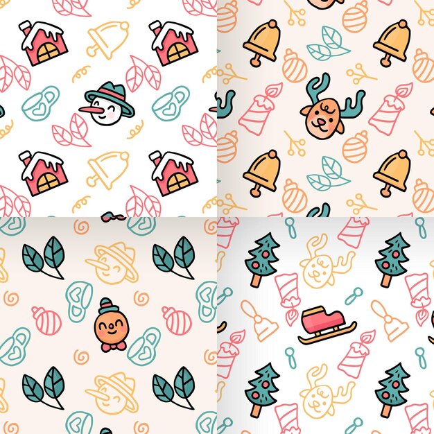 Diseño de patrones navideños dibujados a mano