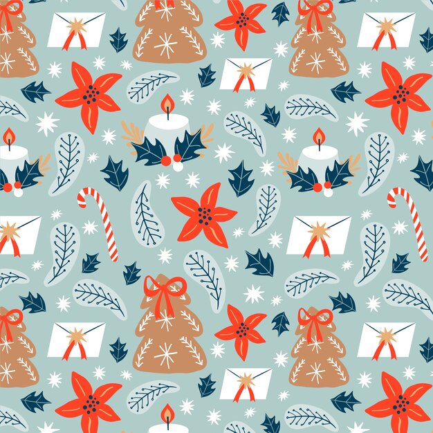 Diseño de patrones navideños dibujados a mano
