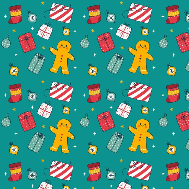 Diseño de patrones navideños dibujados a mano