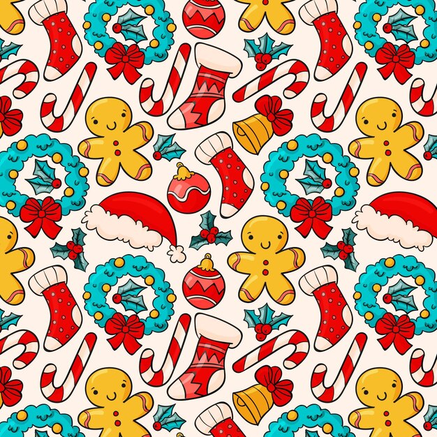 Diseño de patrones navideños dibujados a mano