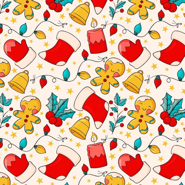 Diseño de patrones navideños dibujados a mano
