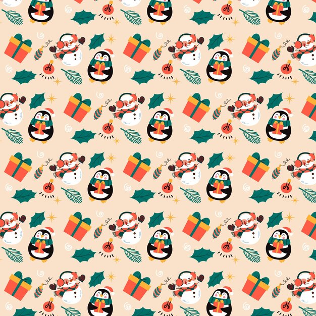 Diseño de patrones navideños dibujados a mano