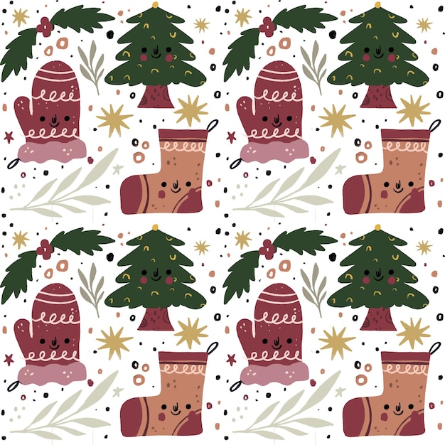 Diseño de patrones navideños dibujados a mano